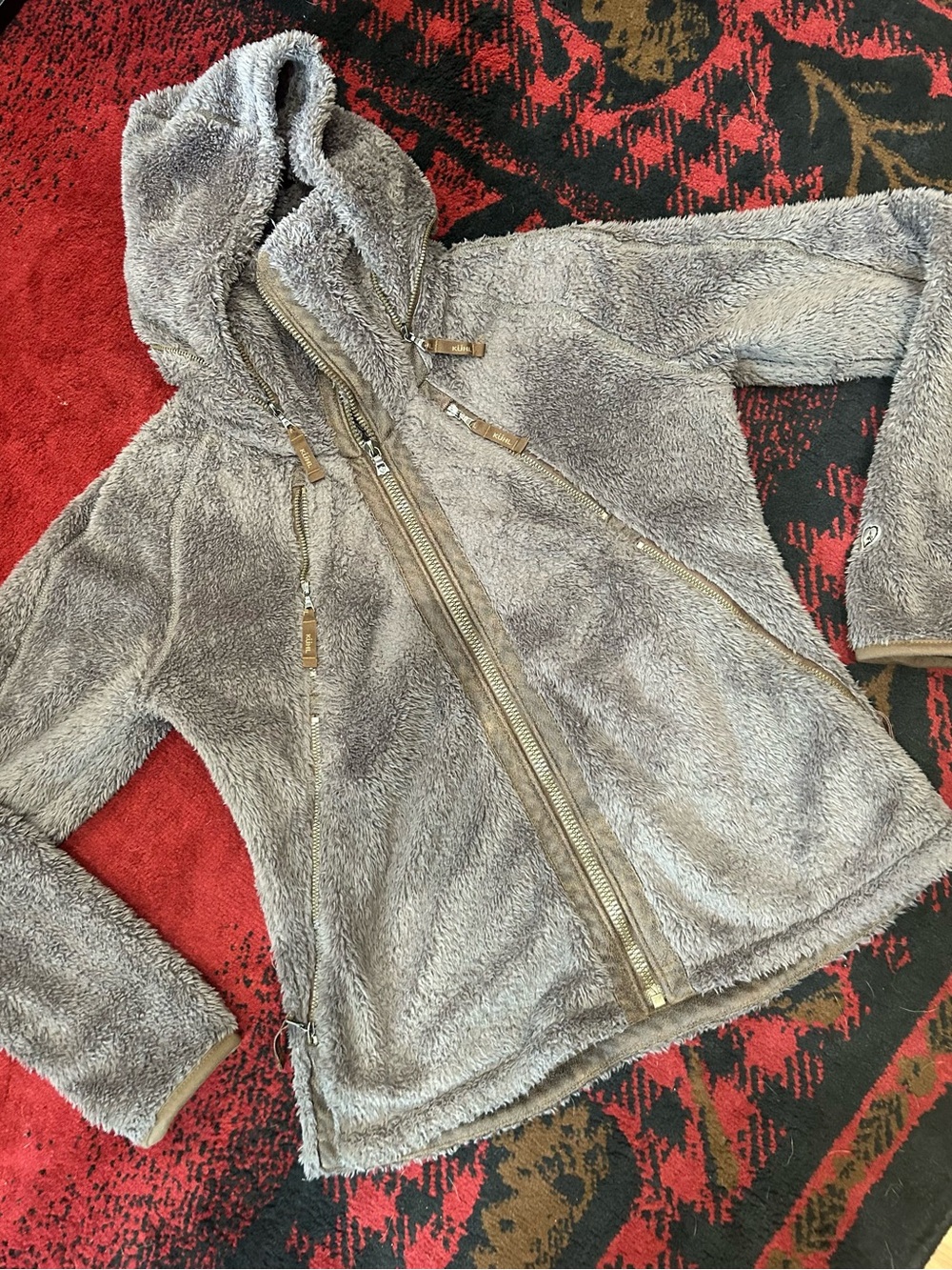 Kuhls Plush Hooded Zip Jacket - Greenish-Gray, Size M